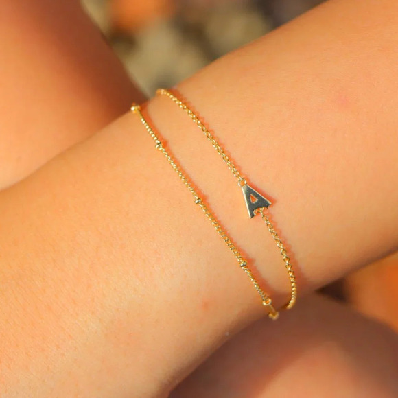 💛LIMITED EDITION!! Letter A-Z Initial Gold Bracelet 2 Layered Chain, ELDM22188 - Picture 11 of 13